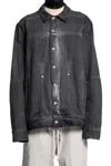 Rick Owens Black Washed-effect Denim Jacket In Grey