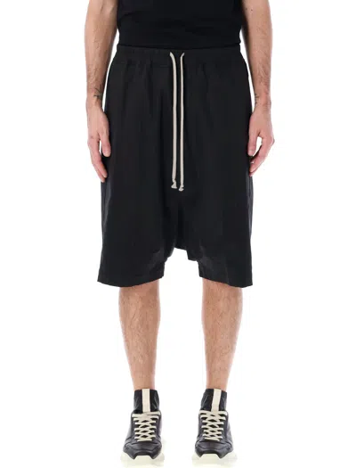 Rick Owens Oversized Black Bermuda Shorts With Dropped Crotch And Elastic Waistband