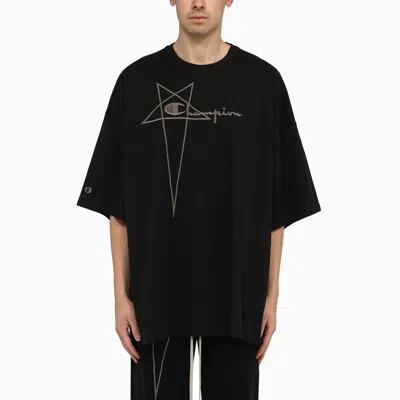 Rick Owens Oversized Black Cotton Tommy T T Shirt With Logo
