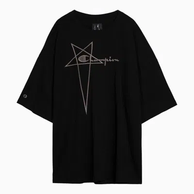 RICK OWENS OVERSIZED BLACK COTTON TOMMY T T-SHIRT WITH LOGO