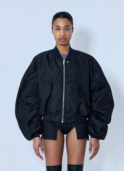 Rick Owens Jumbo Flight Ruched-sleeve Oversized Bomber Jacket In Blue