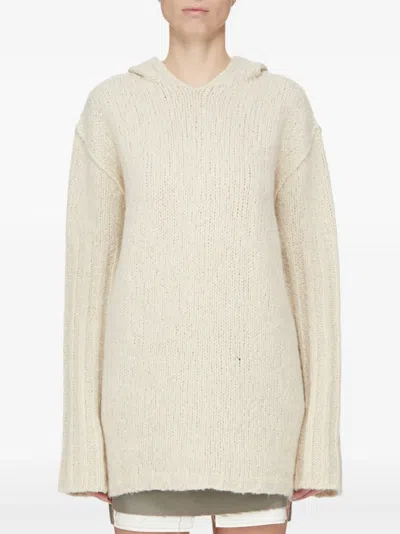 Rick Owens Oversized Chunky-knit Hooded Sweater In Weiss