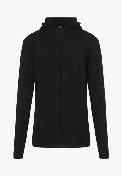 Rick Owens Oversized Hooded Fine-knit Wool Hoodie In Black