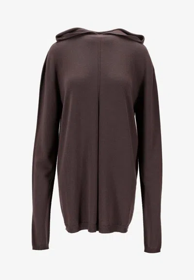 Rick Owens Oversized Hooded Sweater In Dark Brown