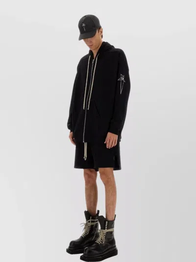 Rick Owens Oversized Hoodie With Long Drawstrings And Front Pockets In Black