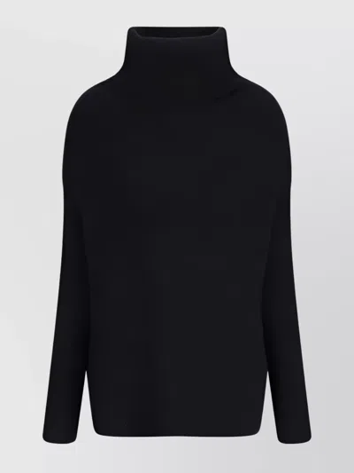 Rick Owens Oversized Ribbed Knit Sweater With Flared Hem In Black