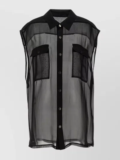 Rick Owens Oversized Sleeveless Sheer Shirt Pockets In Black