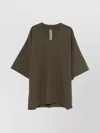 Rick Owens Oversized V Neck T-shirt With Raw Hem In Gray