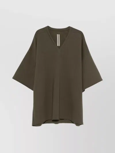 RICK OWENS OVERSIZED V NECK T-SHIRT WITH RAW HEM