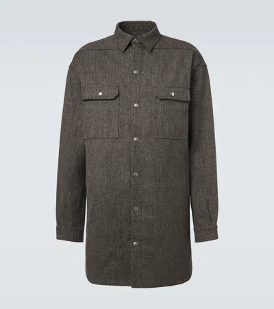 Rick Owens Oversized Wool And Linen-blend Overshirt In Gray