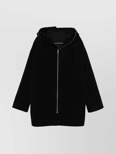 Rick Owens Oversized Wool Hooded Jacket In Black