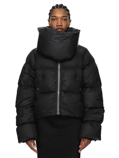 Rick Owens Padded Funnel-neck Coat With Front Zip And Press-stud Pockets In Nero