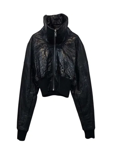 Rick Owens Padded Leather Bomber Jacket - Dracuflight Cropped In Black