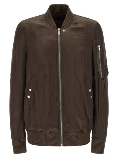 Rick Owens Padded Nylon Bomber Jacket In Brown
