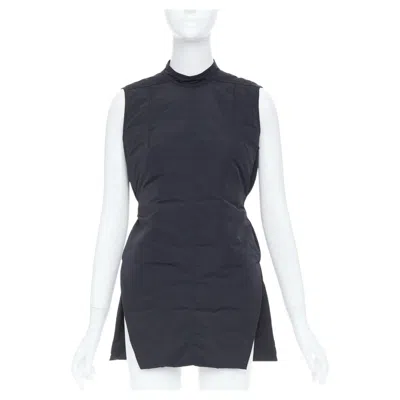 Pre-owned Rick Owens Padded Quilted High Neck Side Slit Casual Tunic Gilet Vest It40 S In Black