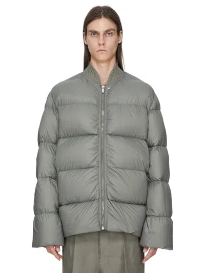 Rick Owens Padded Ribbed Band-collar Front-zip Coat With Stud Pockets (size 48) In Gray