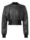 Rick Owens Black Hollywood Girdered Leather Bomber Jacket In Black