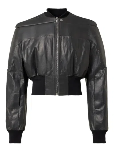 RICK OWENS PADDED-SHOULDER LEATHER BOMBER JACKET