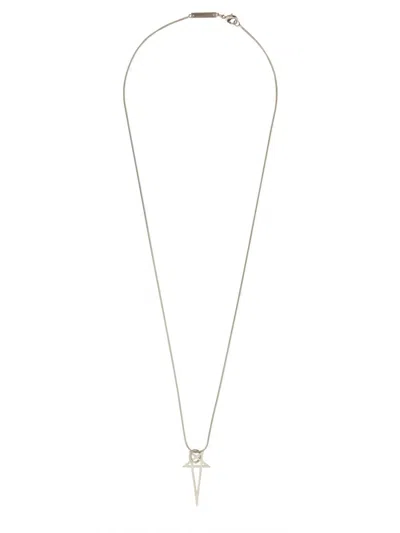Rick Owens Pentagram Charm Geometric Pendant Brass Necklace In Silver