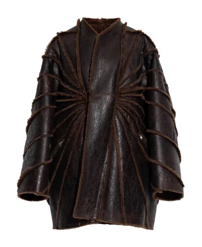 Rick Owens Panelled-design Leather Coat In Black