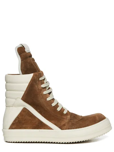 Rick Owens Panelled Design Quilted Sneakers With Extended Tongue In Brown