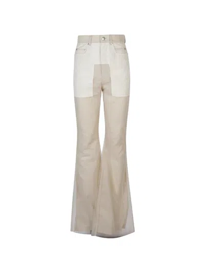Rick Owens Flared Leg Trousers Contrast Panel Belt Loops In Brown
