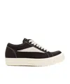 Rick Owens Women Black Low Top Sneakers With Contrasting Stitching In Leather Woman In Black