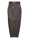 Rick Owens Panelled Leather Midi Skirt In Brown