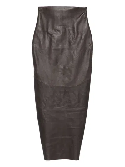 RICK OWENS PANELLED LEATHER MIDI SKIRT