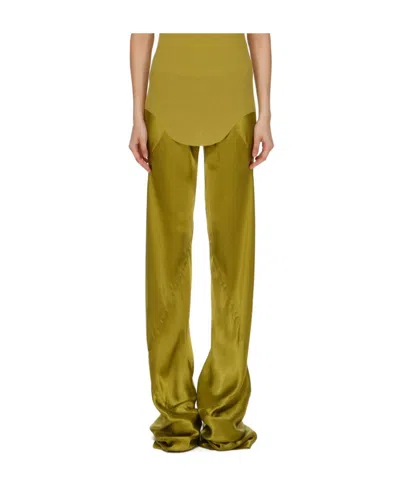 Rick Owens Panelled Satin-finish Flared Trousers In Brown