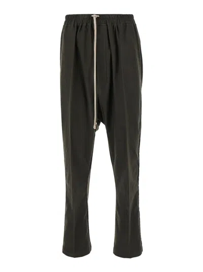 RICK OWENS GREEN DROP-CROTCHED PANTS WITH DRAWSTRING IN COTTON MAN