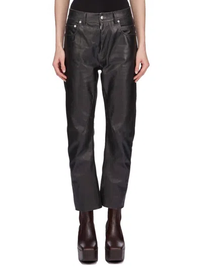 Rick Owens Pantaloni In Pelle Detroit Cut In Black