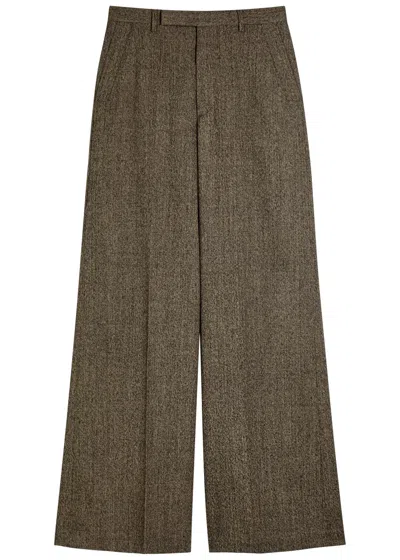 Rick Owens Pantaloni Wide-leg Wool Trousers In Brown
