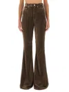 Rick Owens Flared Trousers With Pockets And Loops In Brown