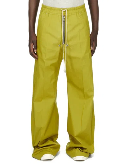 Pre-owned Rick Owens Pants Jeans Trousers Cargo Workwear Leather Waxed In Acid Yellow
