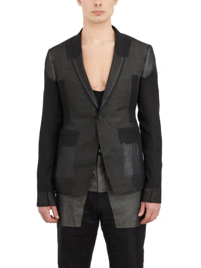 Rick Owens Patchwork Buttoned Jacket In Black