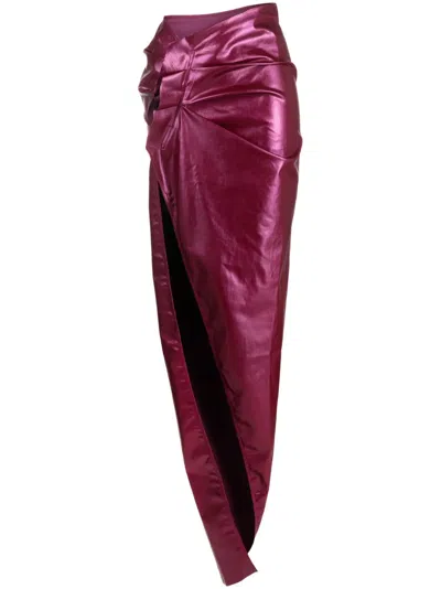 Rick Owens Patent-finish Draped Skirt In Pink