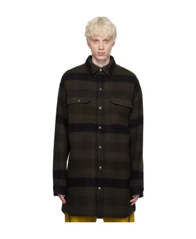 Rick Owens Brown Oversized Jacket In 78p Dark Dust Plaid