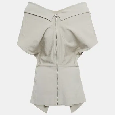Pre-owned Rick Owens Pearl Green Zip-up Off-shoulder Top L
