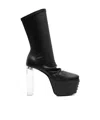 Rick Owens Minimal Gril Stretch High Heels Ankle Boots In Black Leather In Black