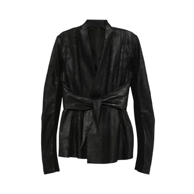 Pre-owned Rick Owens Pelle Giacca Long-sleeve Strutter 'black' | Women's Size 38