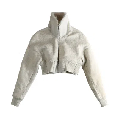 Pre-owned Rick Owens Pelliccia Imbottito Dracucollar Cropped Bomber 'milk' | White | Women's Size 40