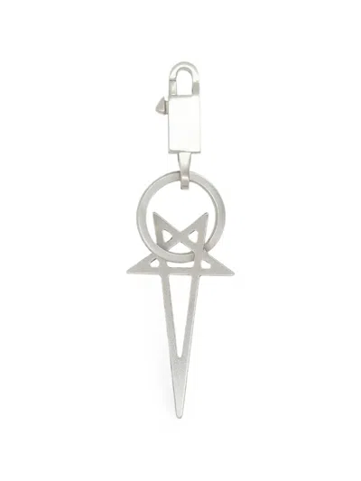 Rick Owens Silver Pentagram Keychain In Metallic