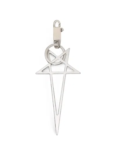 Rick Owens Pentagram Keychain In Silver