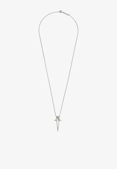 Rick Owens Pentagram Snake Chain Necklace In Metallic