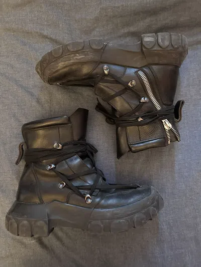 Pre-owned Rick Owens Pentagram Tractor Boots In Black