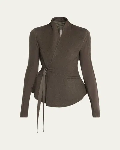 Rick Owens Peplum-back Wrap Jacket In Brown