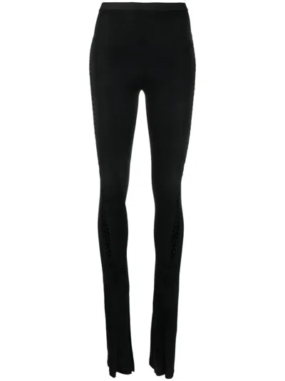 Rick Owens Perforated-detail Mid-rise Leggings In 黑色