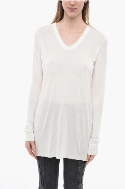 Rick Owens Performa Long-sleeved Silk Blend T-shirt In White