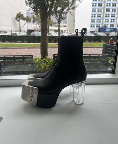 Pre-owned Rick Owens Phlegathon Silver Bevel Kiss Boots In Black